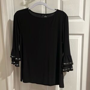 Black shirt with ruffle decorative sleeves